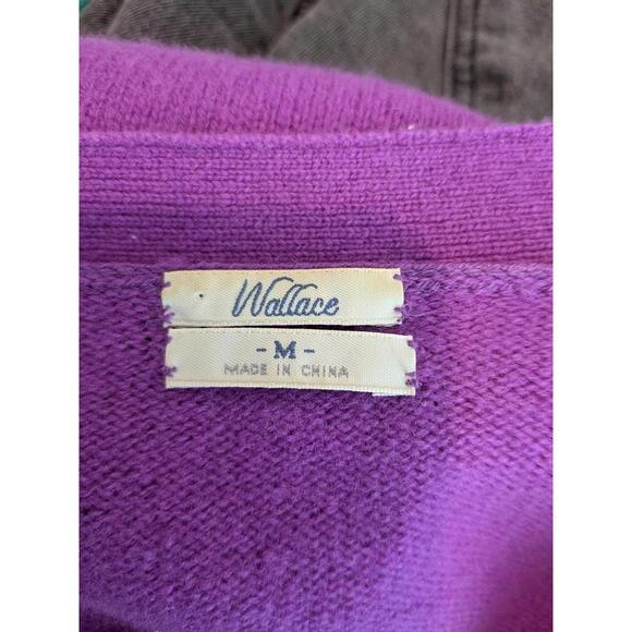 Wallace Sweater Cardigan Womens Medium Purple Merino Wool Elbow Patch Pockets - Picture 6 of 7